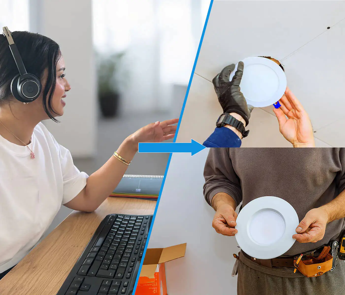 Servicemitarbeiterin, Installation einer Leuchte